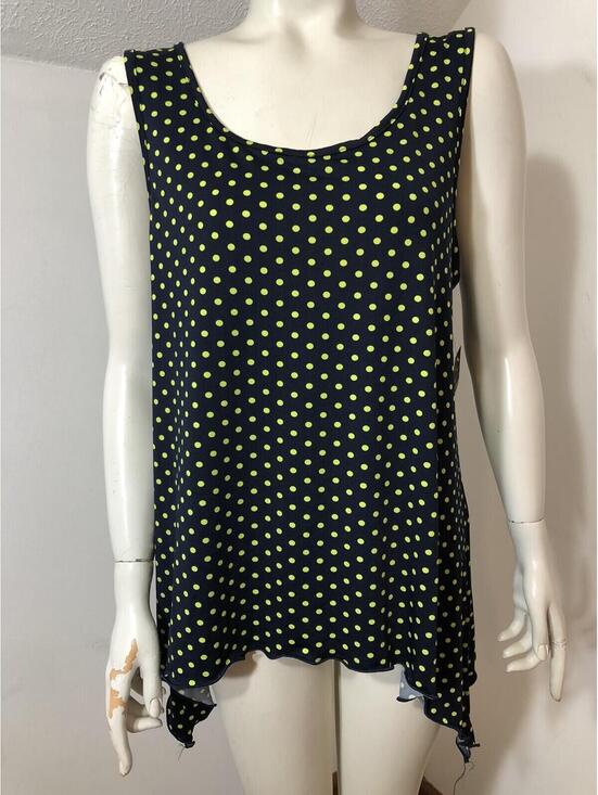 Robert Louis Tops - Robert Louis New Womens Large Tank Top Navy Lime Polka Dot Drawstring Back